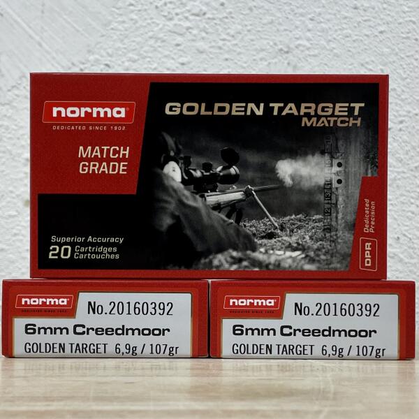 Norma Golden Target Match 6mm Creedmoor 107gr BTHP - Box of 20 - Shark ...